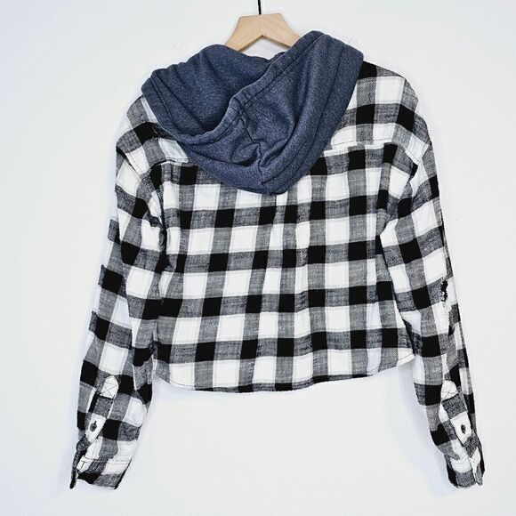 AE Cozy Cabin Oversized Hoodie Button Down Flannel Lightweight Jacket Top - Picture 4 of 13